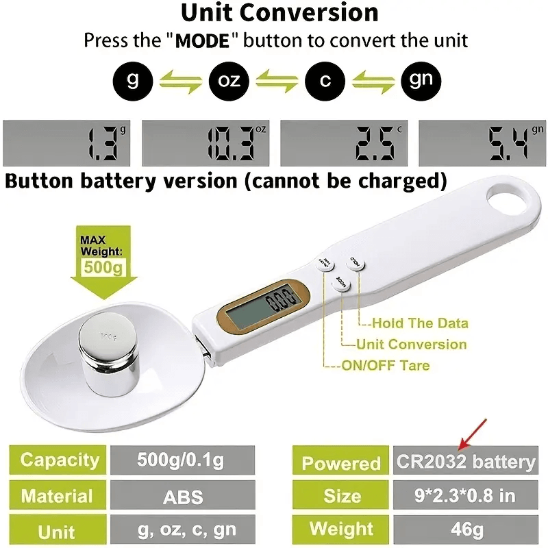 Mini Spoon Food Scale Digital Kitchen Electronic LCD Food Scale (0.1–500g)